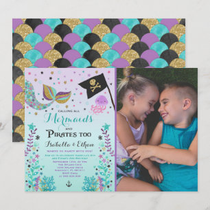 Mermaid & Pirate Birthday Sibling Boy Girl Einladu Einladung