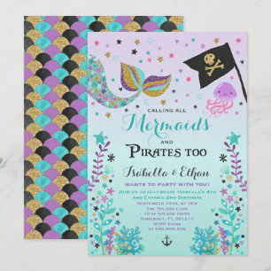Mermaid & Pirate Birthday Sibling Boy Girl Einladu Einladung