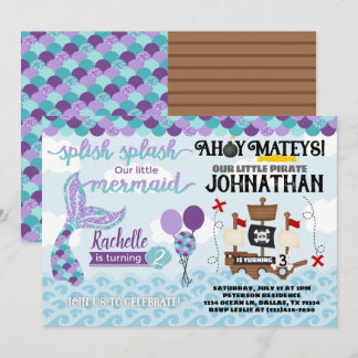 Mermaid Pirate Geburtstagspartei Einladung