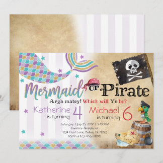 Mermaid Pirate Geburtstagsparty Einladung Geschwis