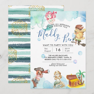 Mermaid & Pirate | Gemeinsame Pool-Party Einladung