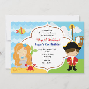 Mermaid & Pirate Joint Birthday Invites Boy Girl Einladung