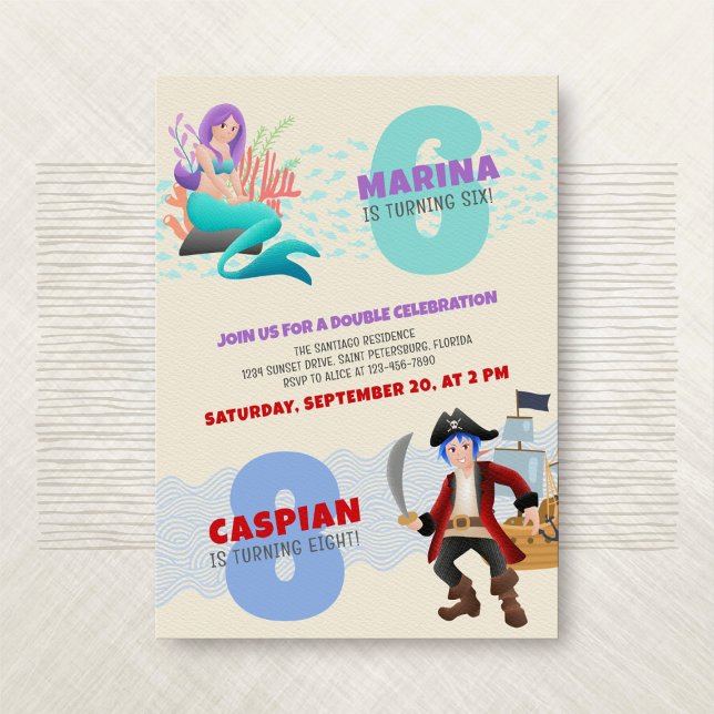 Mermaid Pirate Joint Double Invitation Anniversair (Créateur téléchargé)