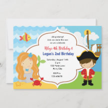 Mermaid & Pirate Joint Invitations d'anniversaire