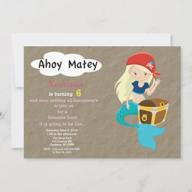 Mermaid Pirate Treasure Hunt Invitation Anniversai (Devant)