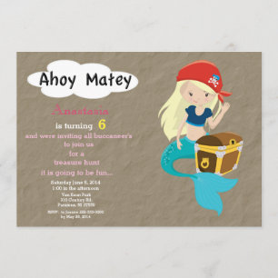 Mermaid Pirate Treasure Hunt Invitation Anniversai