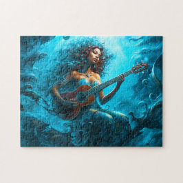 Mermaid Playing Guitar Underwater Fantasy Painting