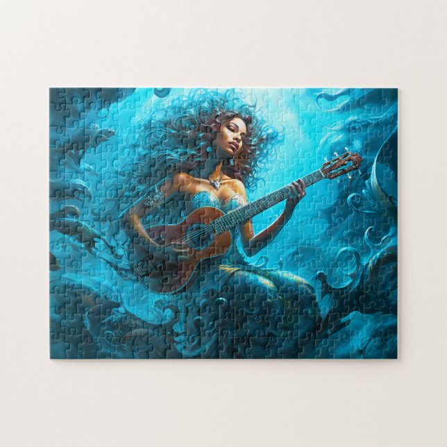 Mermaid Playing Guitar Underwater Fantasy Painting (Horizontal)