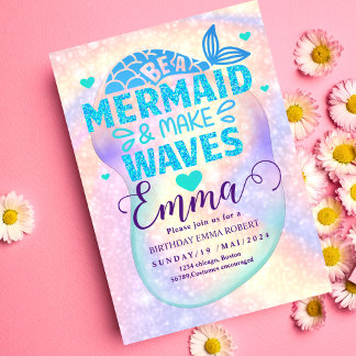 Mermaid Pool Meer Party Rosa Geburtstag hell Einladung