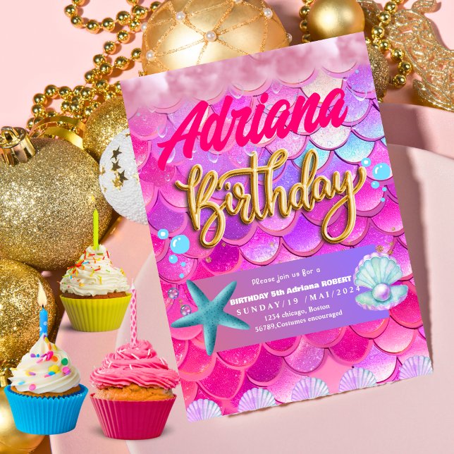 Mermaid Pool Meer Party Rosa Geburtstag hell Einladung (Von Creator hochgeladen)