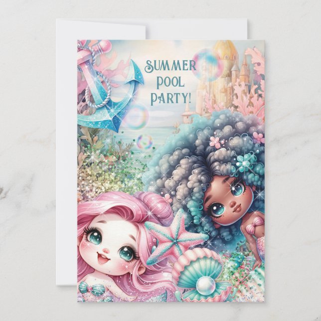 Mermaid Pool-Party Einladung (Vorderseite)