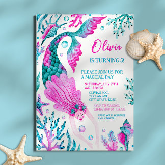Mermaid Pool Party Girl's Birthday Party Einladung