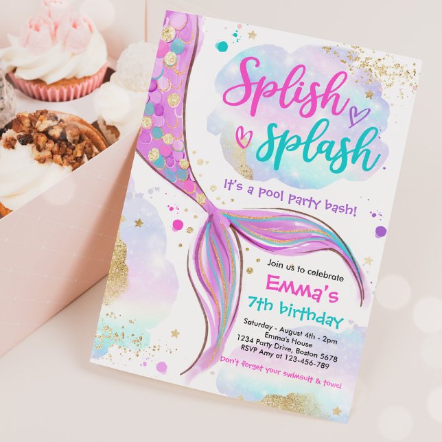 Mermaid Pool Party rosa Meerjungfrau Einladung (Von Creator hochgeladen)