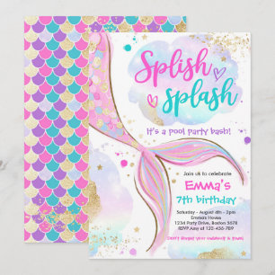 Mermaid Pool Party rosa Meerjungfrau Einladung