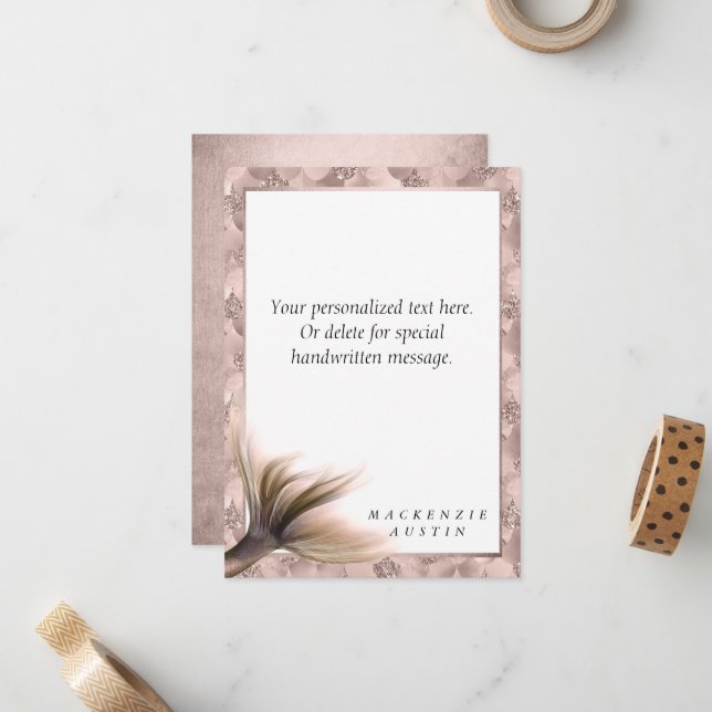 Mermaid Posh Schwanz | Dusty Terracotta Peach Cust Mitteilungskarte (Vorderseite/Rückseite Beispiel)