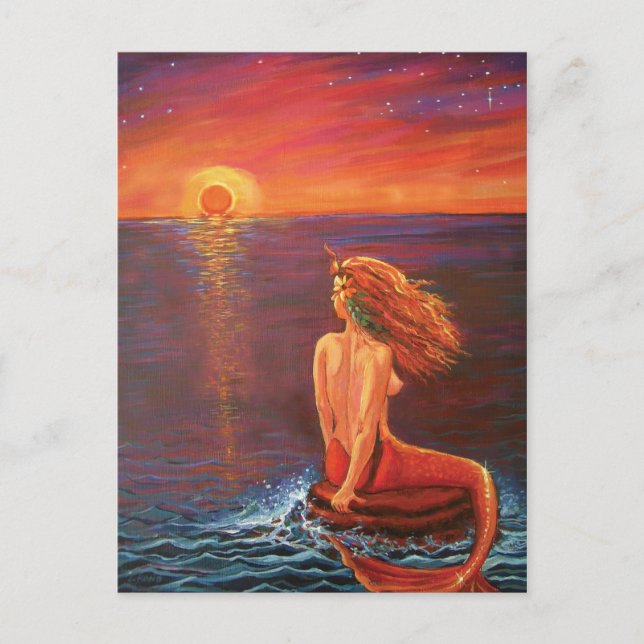 Mermaid Postcard - "Watching the Sunset" Postkarte (Vorderseite)
