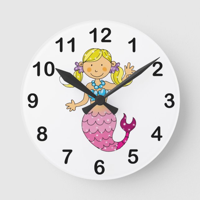 mermaid princess (blonde hair) runde wanduhr (Vorderseite)