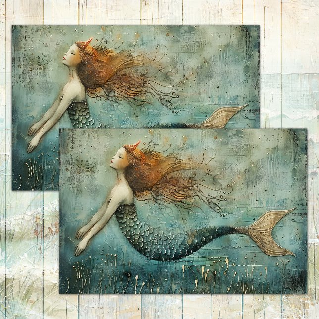 MERMAID PRINCESS DISTRESSEE GEMISCHTE MEDIENDEKOUP SEIDENPAPIER (MERMAID PRINCESS DISTRESSED MIXED MEDIA DECOUPAGE TISSUE PAPER)