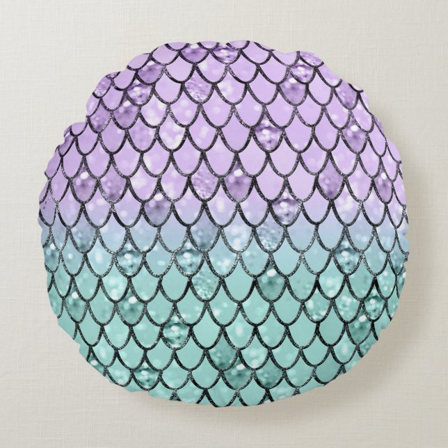 Mermaid Princess Glitzer Scales #2 Rundes Kissen (Vorderseite)