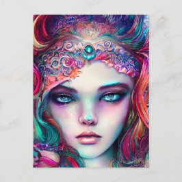 Mermaid Princess Half Face Graphic Postkarte
