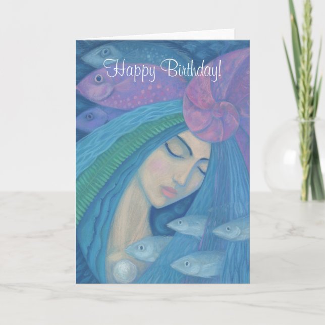 Mermaid Princess, Happy Birthday, anpassbarer Text Karte (Vorderseite)