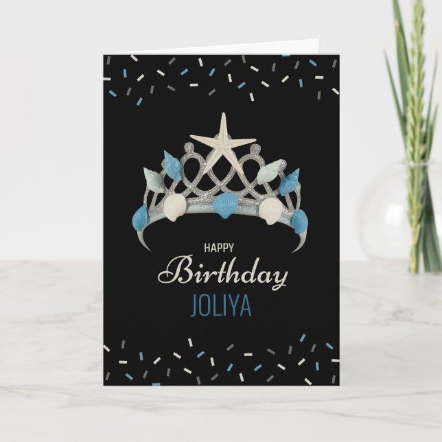 Mermaid Princess Sea Crown Geburtstag Karte (Vorderseite)