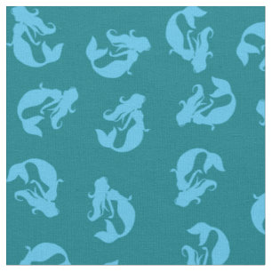 Mermaid Print Fabric Blau und Aquamarin Türkis Stoff