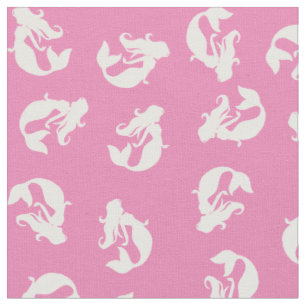 Mermaid Print Fabric Rosa und Weiß Stoff