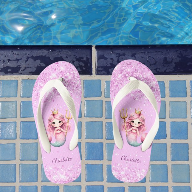 Mermaid Prinzessin Rosa Glitzer Mädchen Kinderbadesandalen (Von Creator hochgeladen)