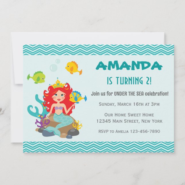 Mermaid Prinzessin zum Geburtstag Einladung unter  (Vorderseite)