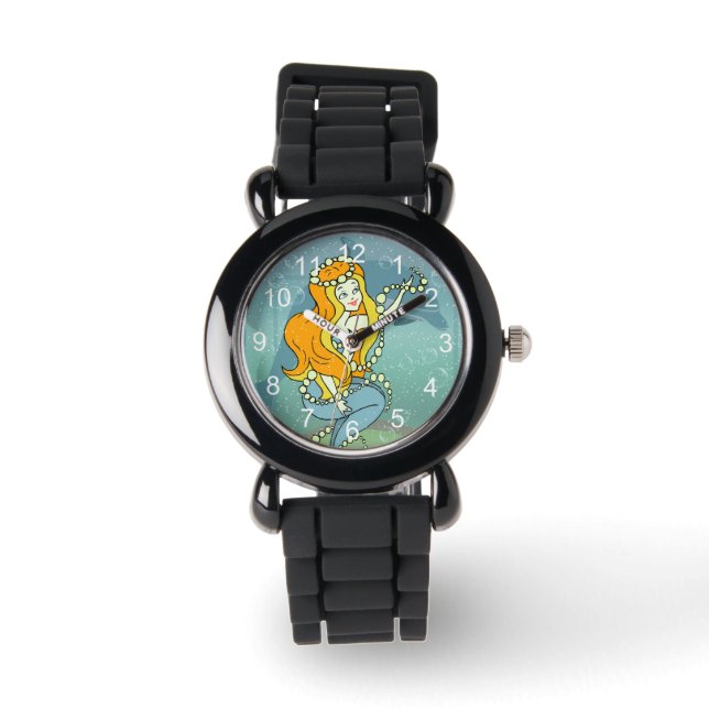 Mermaid Rainbow and Dolphin Illustration Design Armbanduhr (Vorderseite)