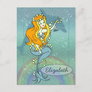 Mermaid Rainbow and Dolphin Illustration Design Postkarte