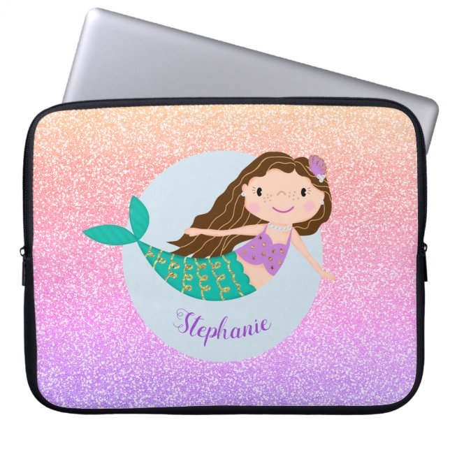 Mermaid Rainbow Glitzer Niedlich Laptopschutzhülle (Vorderseite)