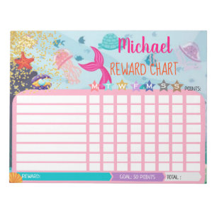 Mermaid Rewards Chart Cheke Diagramm blaues Verhal Notizblock