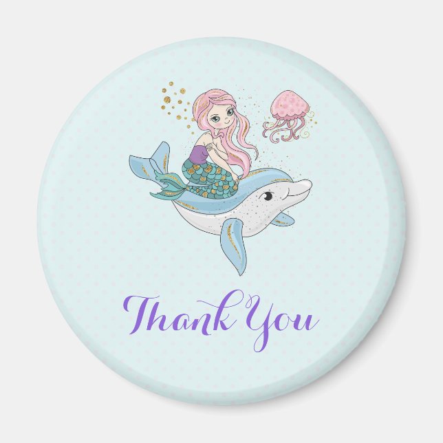 Mermaid Riding a Dolphin Under the Sea Thank You Magnet (Vorne)