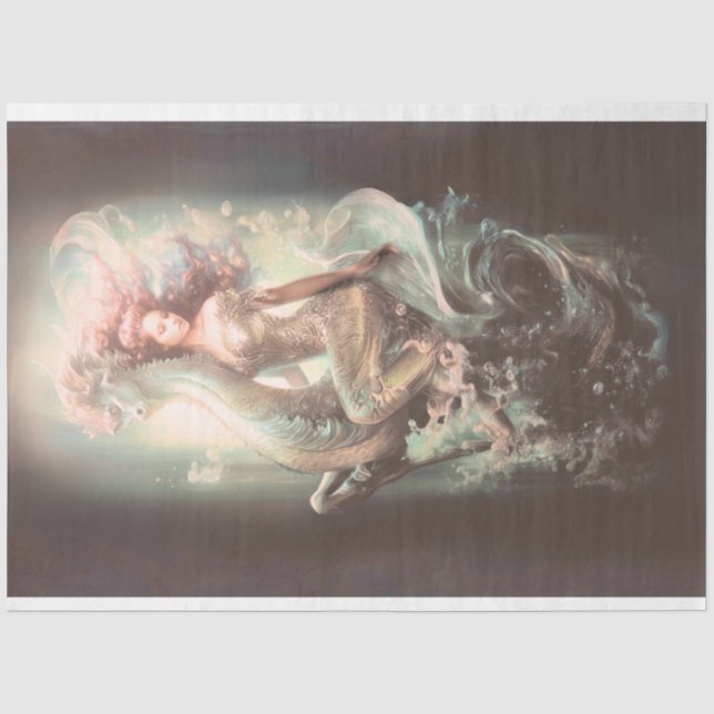 Mermaid Riding Seepferd Decoupage Seidenpapier (Vorderseite)