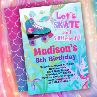 Mermaid Roller Skaten Birthday Party Einladung