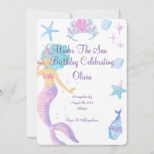 Mermaid rosa Mädchen Muscheln Geburtstagseinladung Save The Date