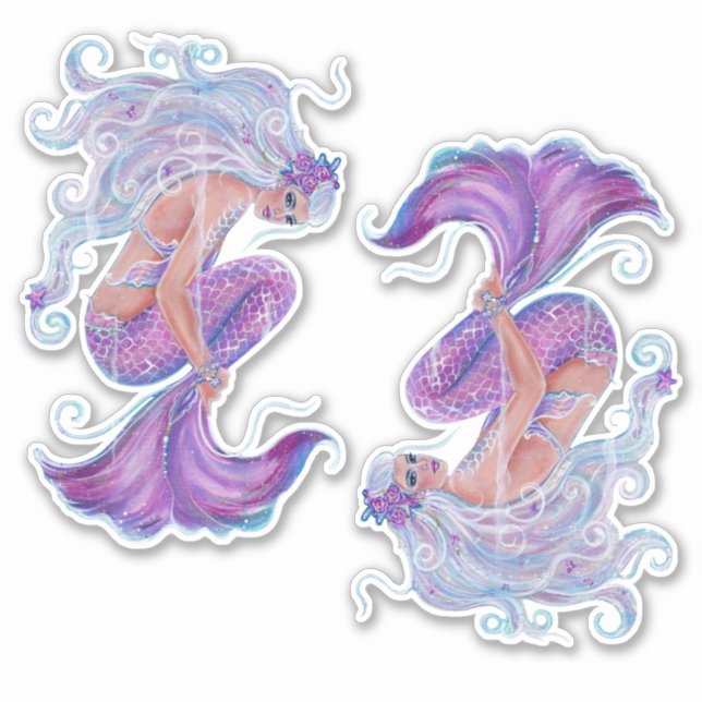 Mermaid rosa und lila Kunst von Renee Lavoie Aufkleber (Vorderseite)