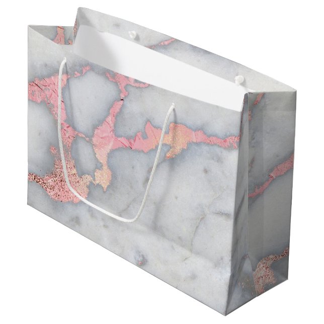 Mermaid Rosegold Glitzer Marble Große Geschenktüte (Vorderseite Schrägansicht)