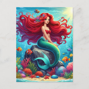 Mermaid Rothaar Postkarte