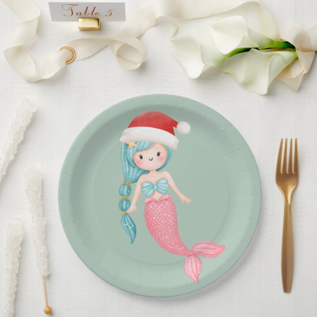 Mermaid Santa Christmas Pappteller (Hochzeit)