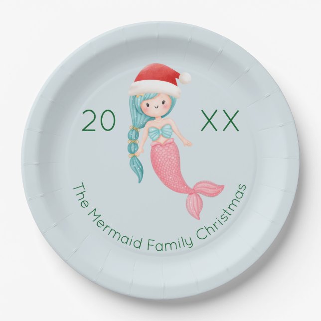 Mermaid Santa Christmas Pappteller (Vorderseite)