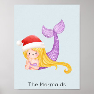 Mermaid Santa Christmas Poster