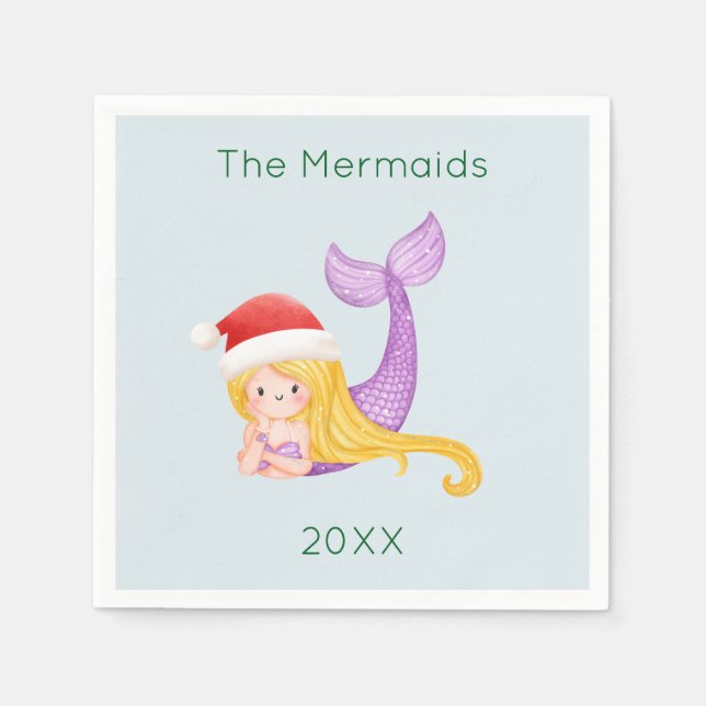 Mermaid Santa Christmas Serviette (Vorderseite)