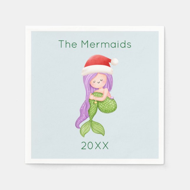 Mermaid Santa Christmas Serviette (Vorderseite)