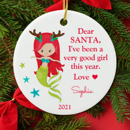 Mermaid Santa I war ein gutes Girl-Foto Weihnachte Keramik Ornament