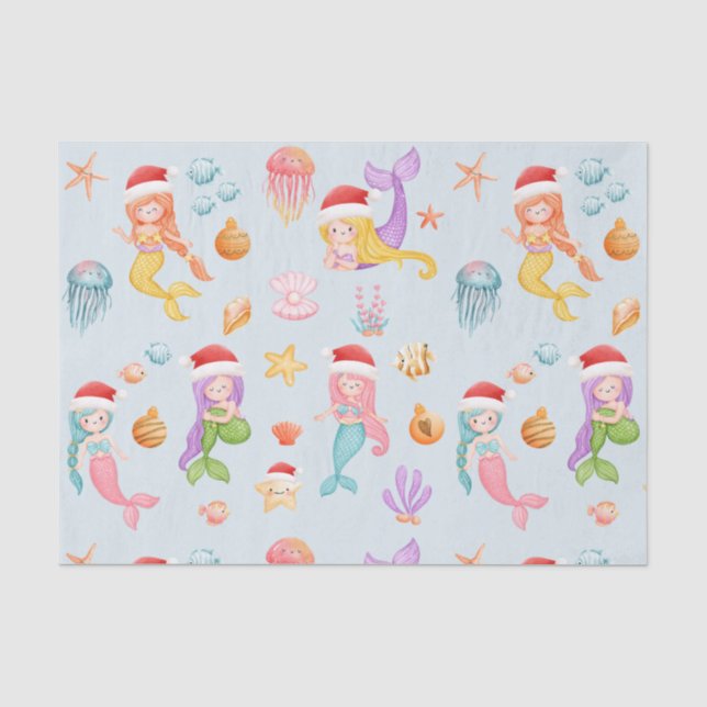 Mermaid Santa Pattern Weihnachten Seidenpapier (Vorderseite)