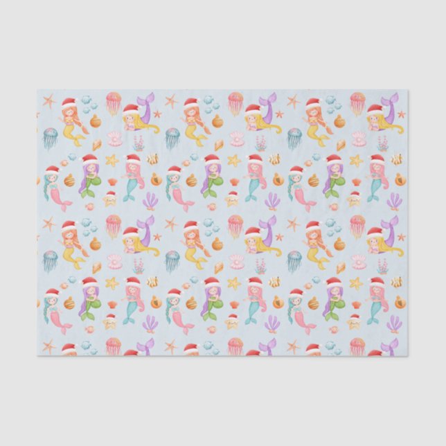 Mermaid Santa Pattern Weihnachten Seidenpapier (Vorderseite)