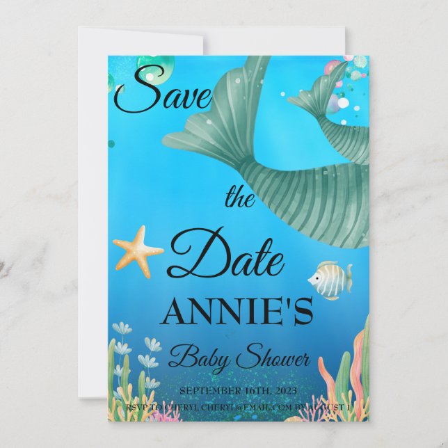 Mermaid Save the Date Baby Dusche Einladung (Vorderseite)